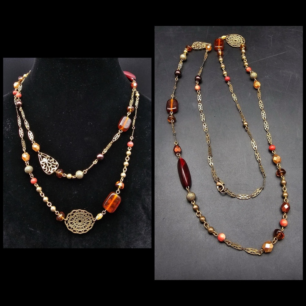 ✨2 for $30✨ Avon Station Necklace (Signed Vintage, Beaded, Gold Tone, Red)